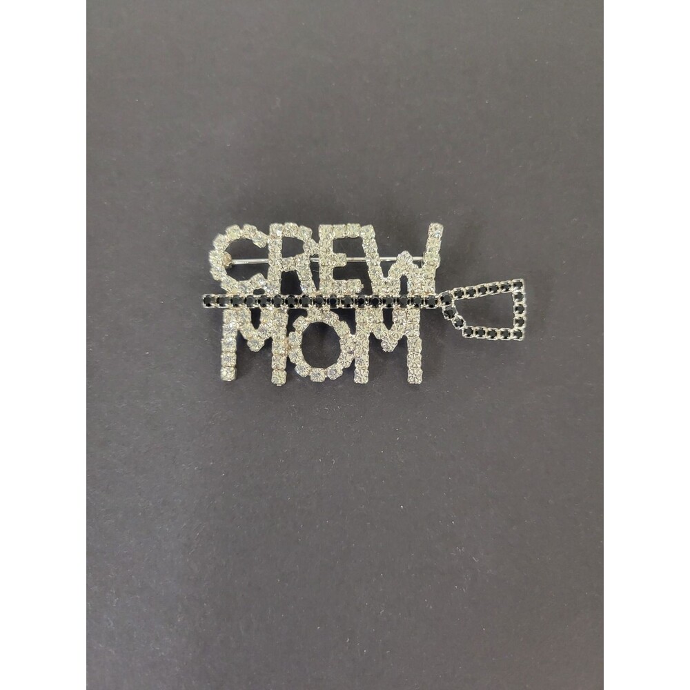CREW MOM with Sparkly Crystal OAR Pin (with all black oar)
